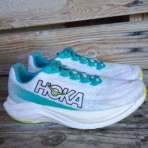 Hoka Mach X  Mens Teal and White Athletic Shoes